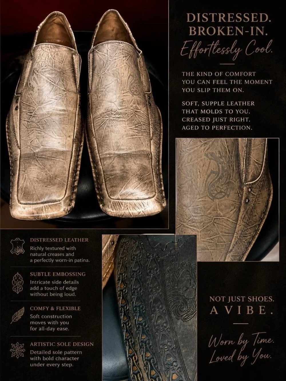 Delli Aldo Italian leather slip-on loafers in a stunning distressed bronze finis